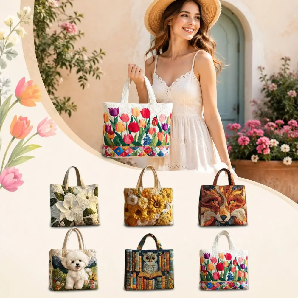 Vintage Women Printed Tote Bag Lightweight Canvas Travel Handbag Large Capacity 2D Printed Patterns Luxury Shoulder Bag