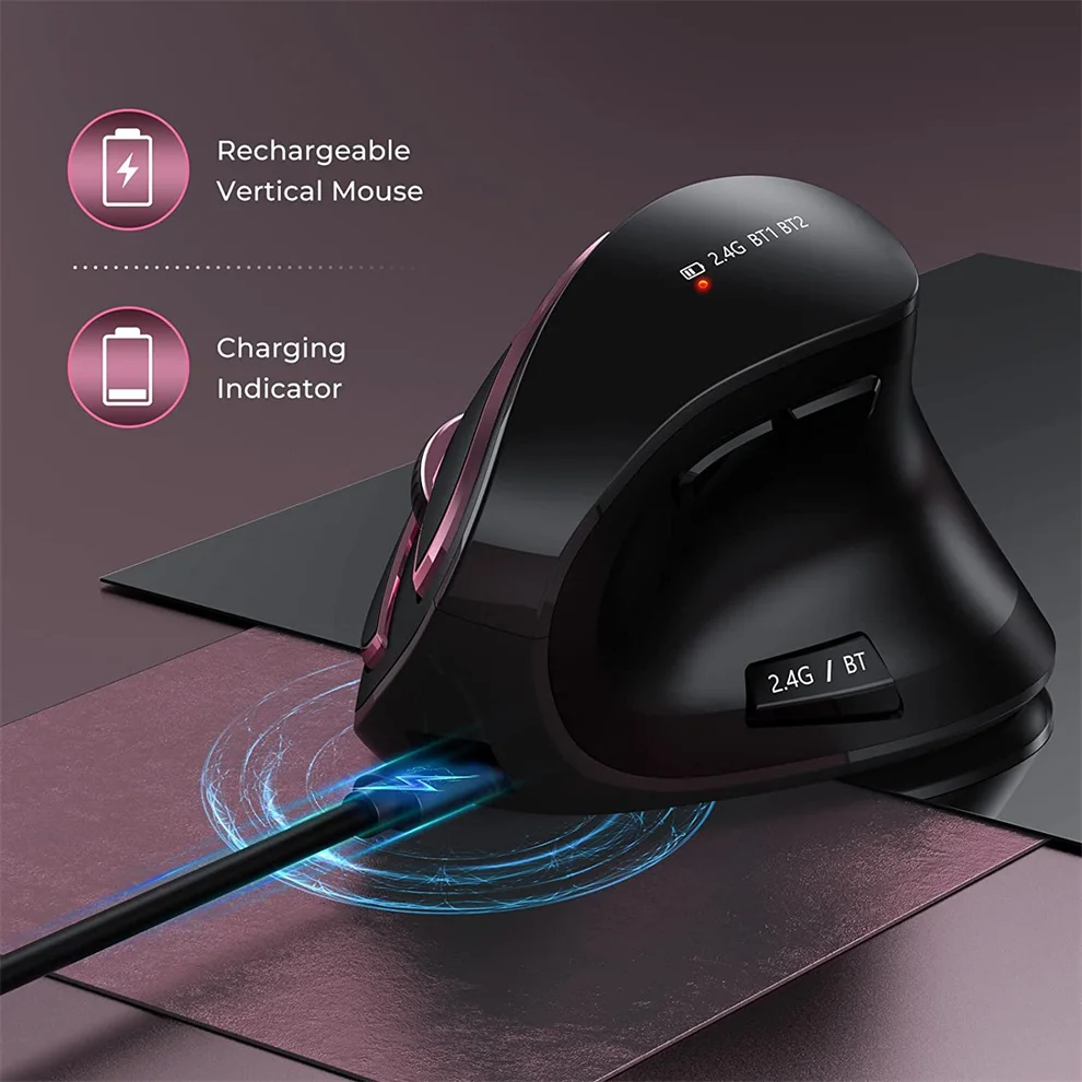 Jomaa bluetooth + 2.4g usb mouse sem fio vertical mão direita recarregável mouse para tablet portátil notebok ergonômico ratos