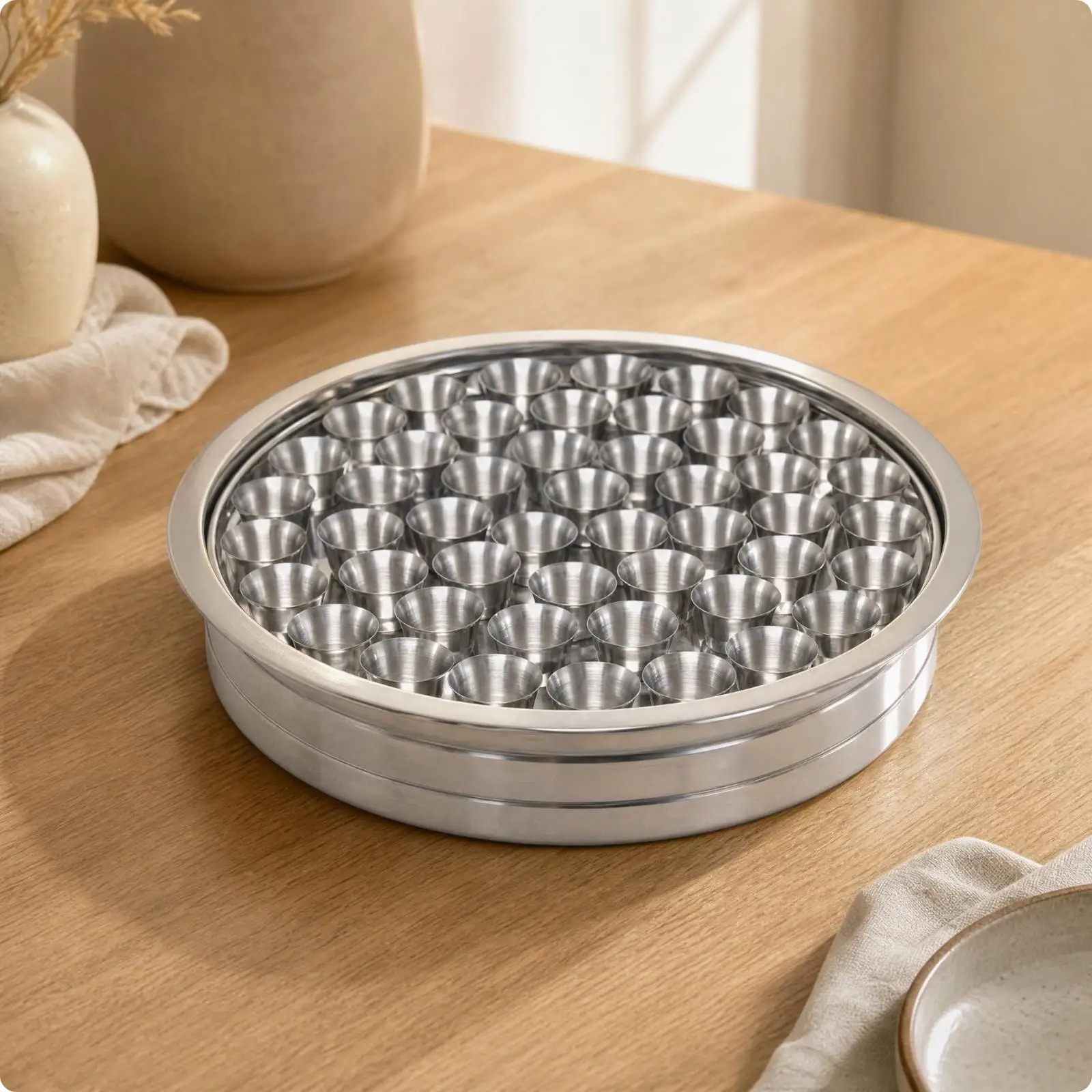 Mirror Finish 304 Stainless Steel Beverage Tray with Matching Cups for Catering Use