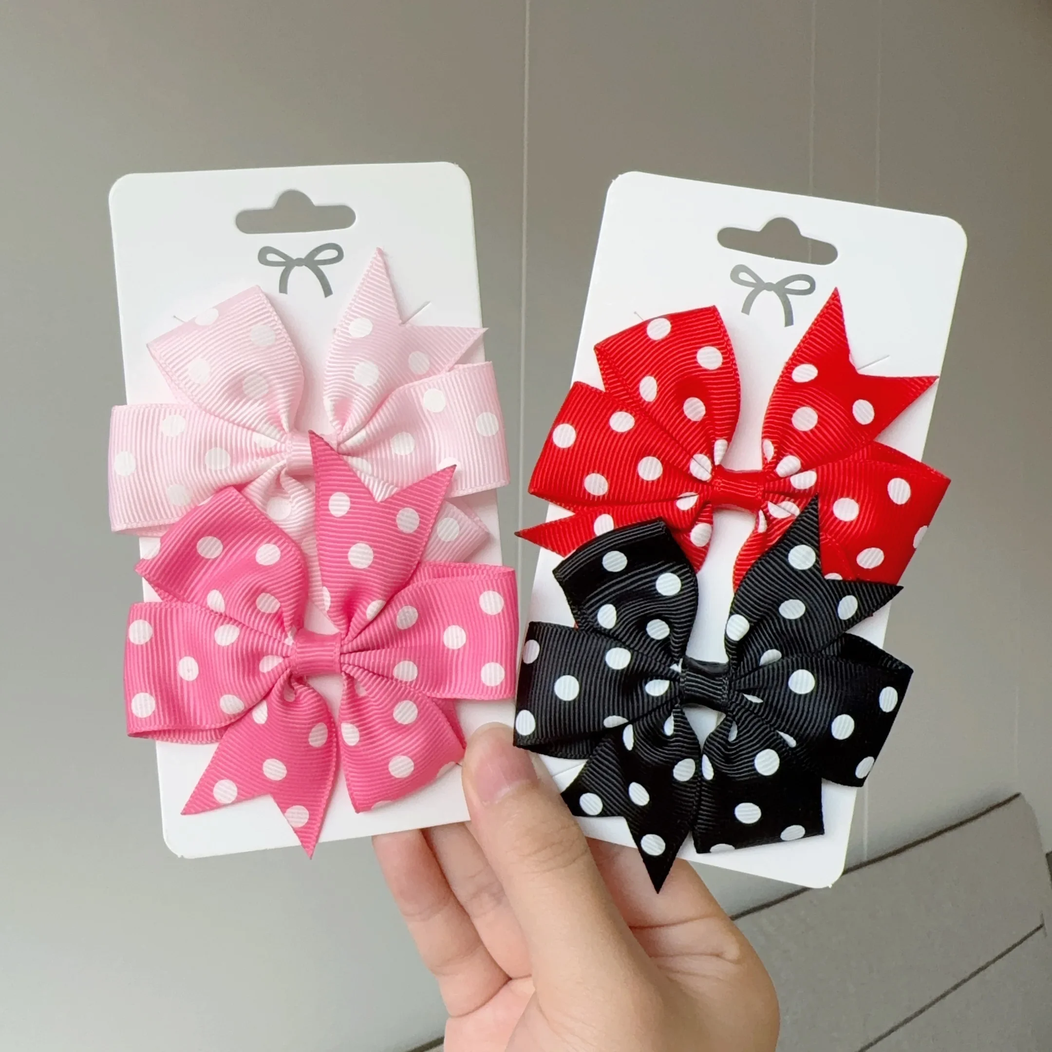 2pcs ragazze Cute Printing Dot Bows accessori per capelli fermagli per capelli fiocchi fatti a mano fermagli per capelli accessori per bambini Kawaii