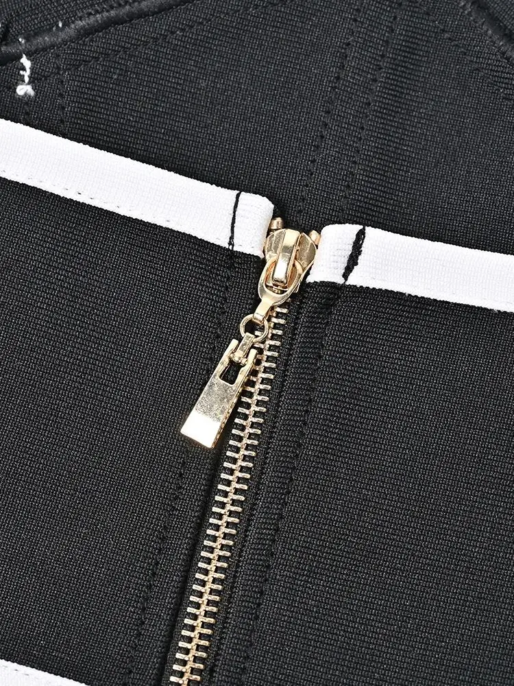 المرأة الصيف الرسن خمر المدرج فستان فاخر أسود أبيض التباين ضمادة ميدي ضمادة فستان سهرة Vestidos XL ماكسي