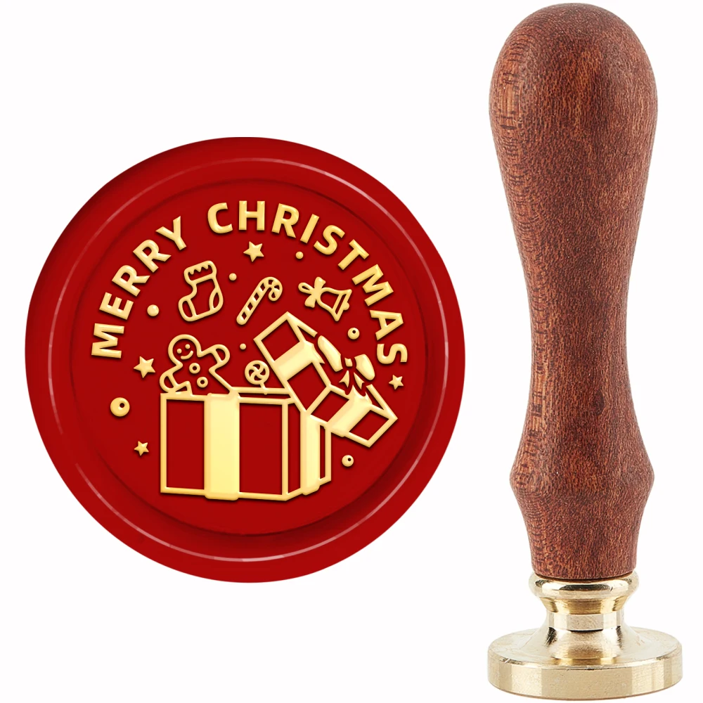 

1PC Merry Christmas Wax Seal Stamp Sealing Stamp 30mm Removable Brass Head Sealing Stamp with Wooden Handle Invitations