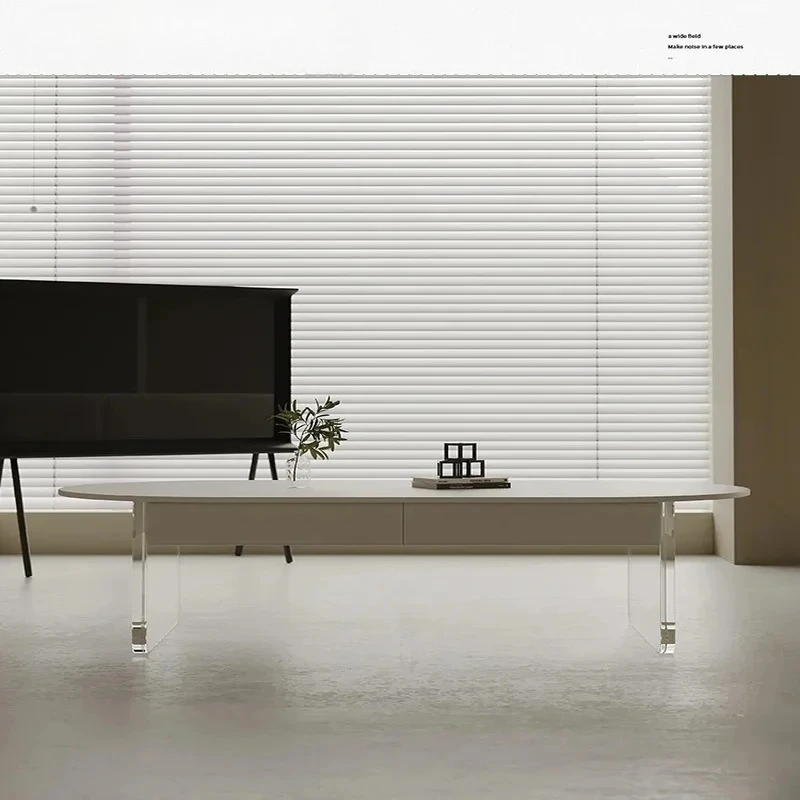 

exquisite craftsmanship Modern Minimalist Oval Acrylic Coffee Table with High Legs for Living Room Decor