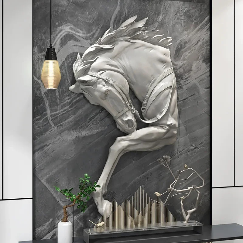 

Art Horse Head Wall Decoration 3D Relief Sculpture Nordic Luxury Home Wall Sculpture Aesthetic Bedroom Bedside Retro Room Decor