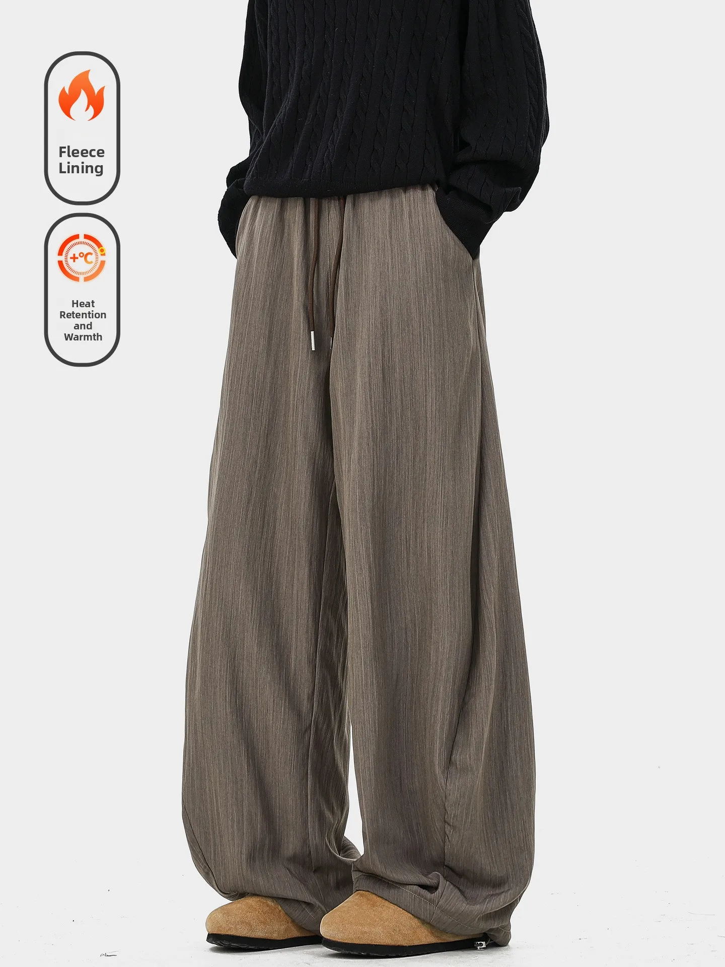 

Warm Fce Lined Wide Leg Men's Casual Pants Vintage Loose Fit Comfortable Versatile Trousers for Young Men in Winter