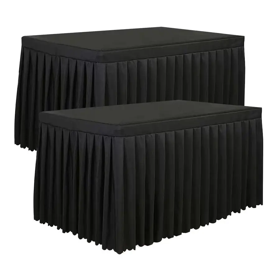 

Комплект из 2 черных чехлов-юбок для стола длиной 6 футов, обтягивающие чехлы для столов длиной 6 футов, полиэстеровые обтягивающие скатерти для прямоугольных столов 6 футов