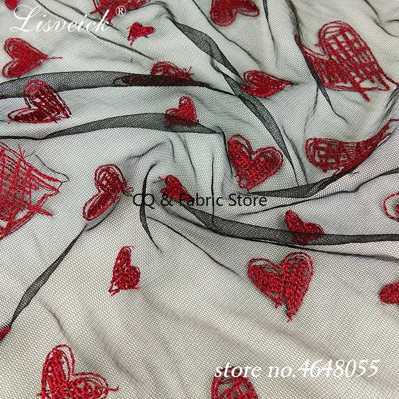 Mesh Love Pattern Embroidery Fashion Skirt Lace Fabric Transparent Tulle Lace For Wedding Dress By The Yard