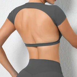 Hearuisavy Sports Shirts Breathable Workout Sportswear Fitness Backless Yoga Clothing Chest Pads Sport Crop Tops Gym Top Women