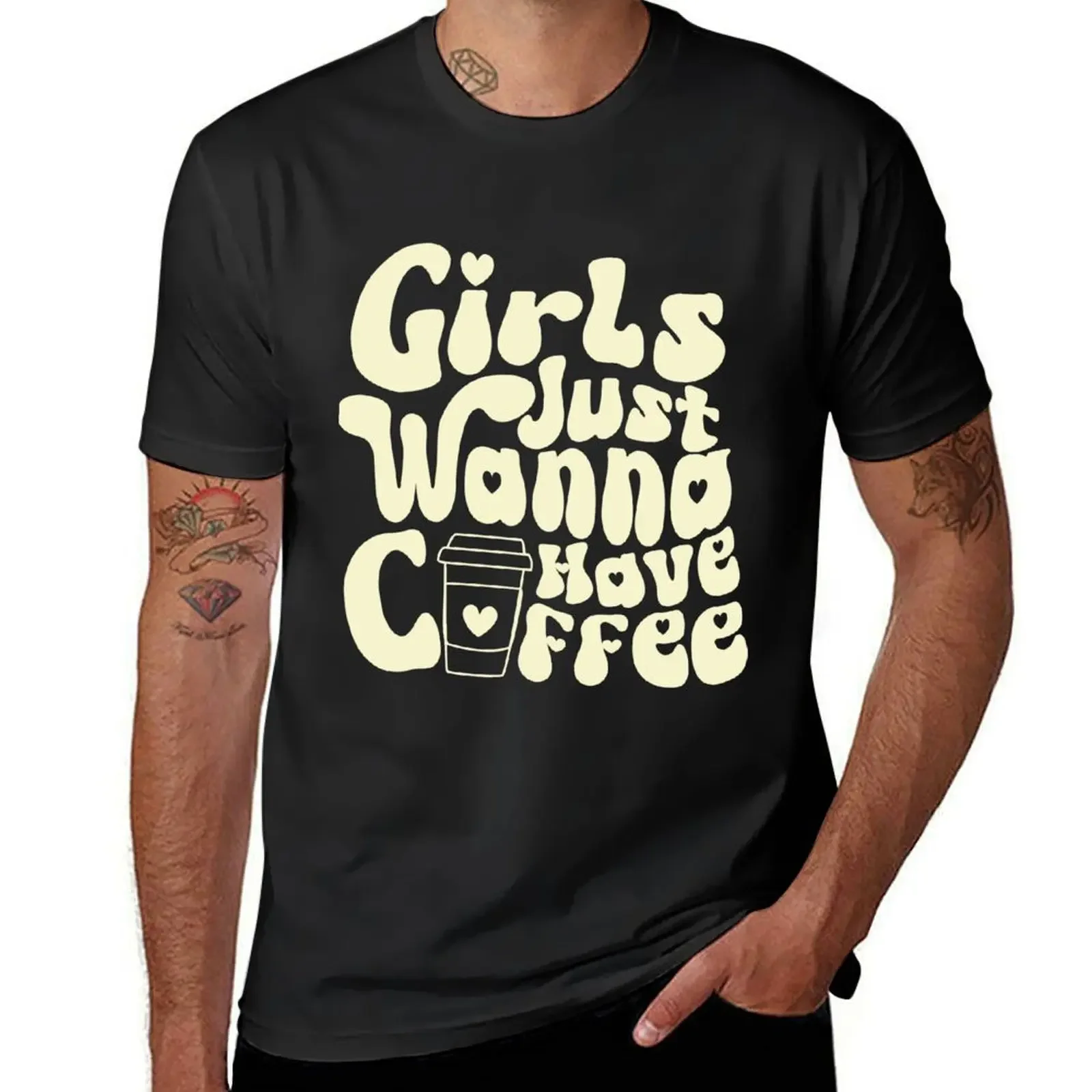 

Girls Just Wanna Have Coffee (Yellow) T-Shirt anime shirt valentines clothes street wear oversizeds oversized t shirts for men
