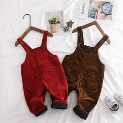 Winter Baby Boy Girl Overalls Plus Velvet Crawler Korean Small Children Padded Pants Toddler Winter Warm-Keeping Corduroy Pants