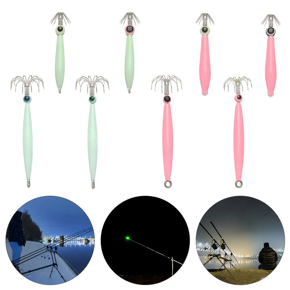 New Style Simulation Sleeve-fish Luminous Angling Wood Shrimp Lures Octopus Bait Fishing Tackle Squid Hook with fish eyes