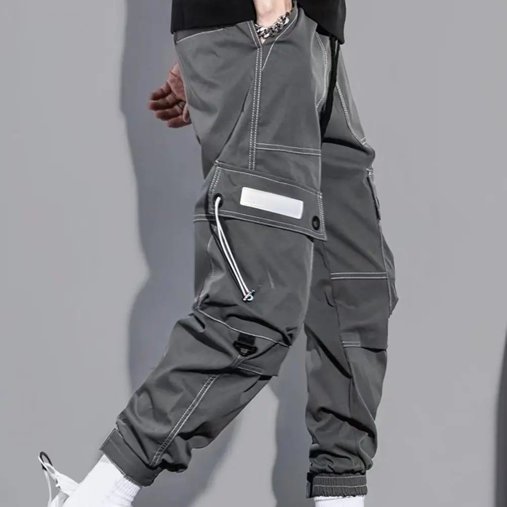 

Men Elastic Waist Cargo Pants Men's Drawstring Cargo Pants with Elastic Waist Multi Pockets Soft Breathable Fabric for Daily