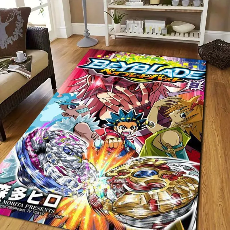 Beyblade Burst Anime Character Print Flannel Area Rug Non-Slip Soft Floor Mat For Kids Bedroom Playroom Indoor Home Decor Gift