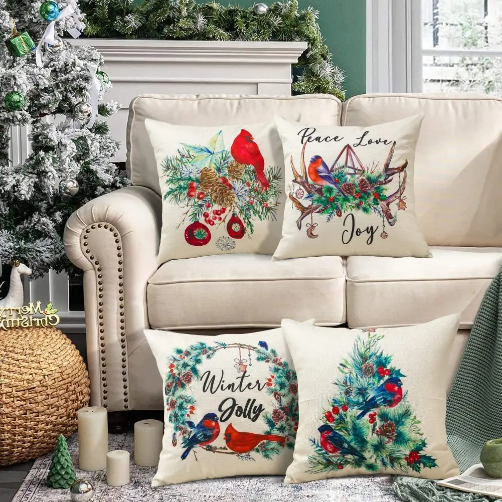 Christmas Themed Cushion Cover Christmas, Square Sofa Pillowcase for Bedroom, Living Room, Outdoor, Garden, Car 40x40 45x45