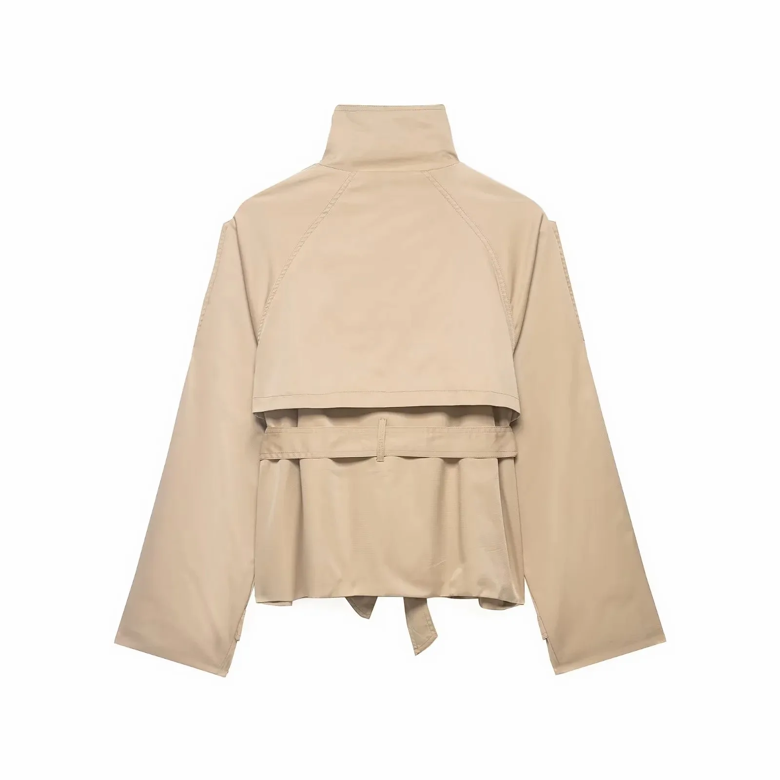 Damen Cropped Trenchcoats Herbst-Outfit für Frauen Doppelreihige Stehkragen-Mäntel Damen Casual Vintage Jacken – Detail 6