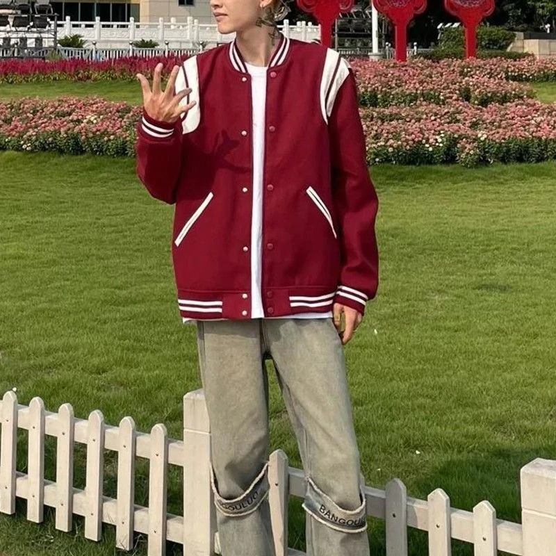 

Internet Famous American Streetwear Unique Casual Men's Tweed Baseball Jacket Trendy INS Versatile Loose Fit Fashion Top