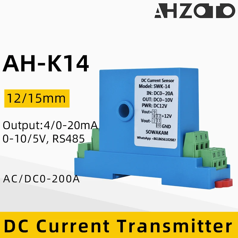 DC Current Transmitter Module Output 4-20mA 0-20mA 0-5/10V RS485 Perforated Hall Current Sensor Input AC DC 0-200A Transducer