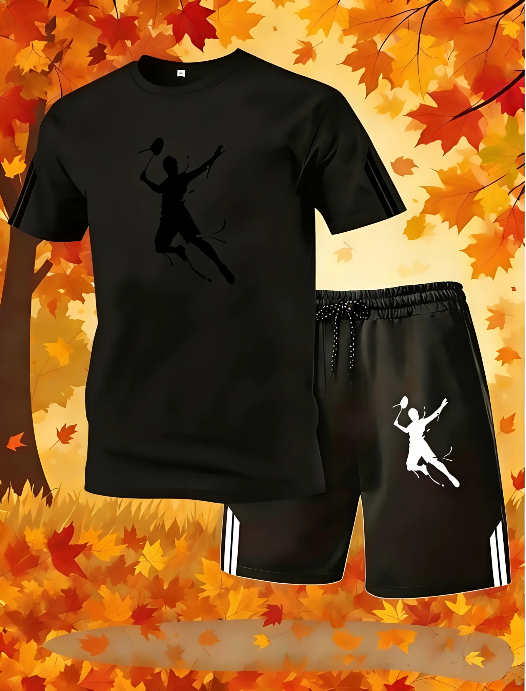 

Summer men's sports suit T-shirt+5-point shorts 2-piece set quick drying mesh short sleeved set breathable basketball suit