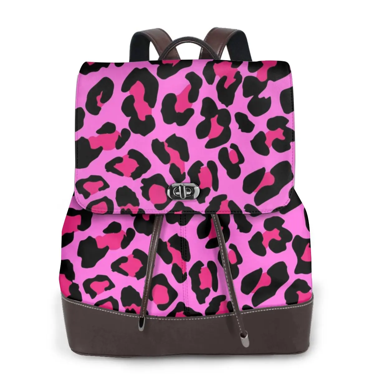 Hot Pink Leopard Print Bookbag School Student Bags Hiking Travel Daypack for Women Fashion Derma Backpack