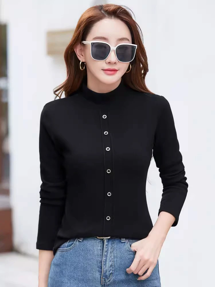 New Women Half High Collar Thick Bottomming Shirt Autumn Winter Fashion Stand Collar Long Sleeve Warm Slim Basics T-shirt Tops