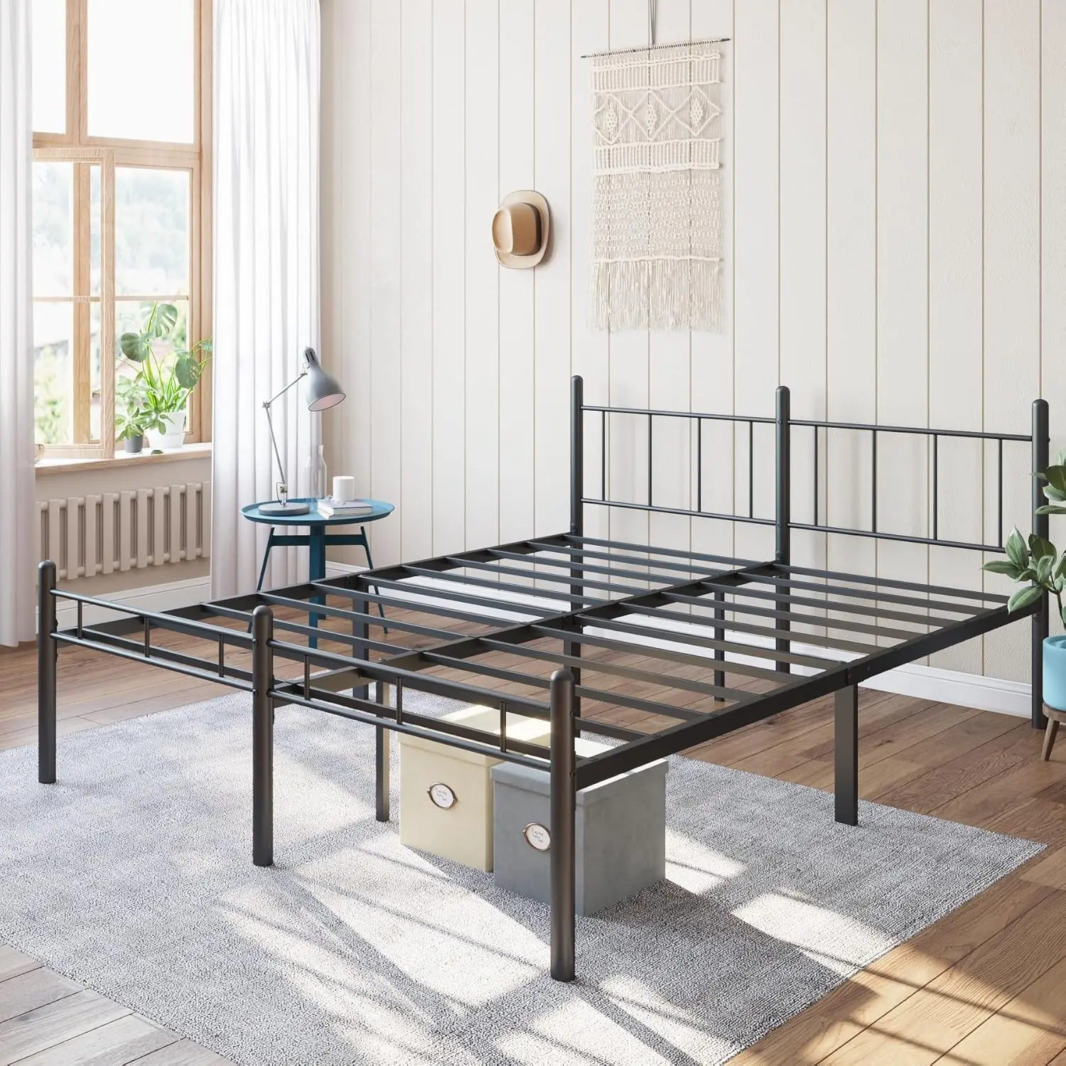 

14 Inch Full Size Bed Frame No Box Spring Needed,Metal Platform with Headboard and Footboard,Heavy Duty Slats Support Easy As