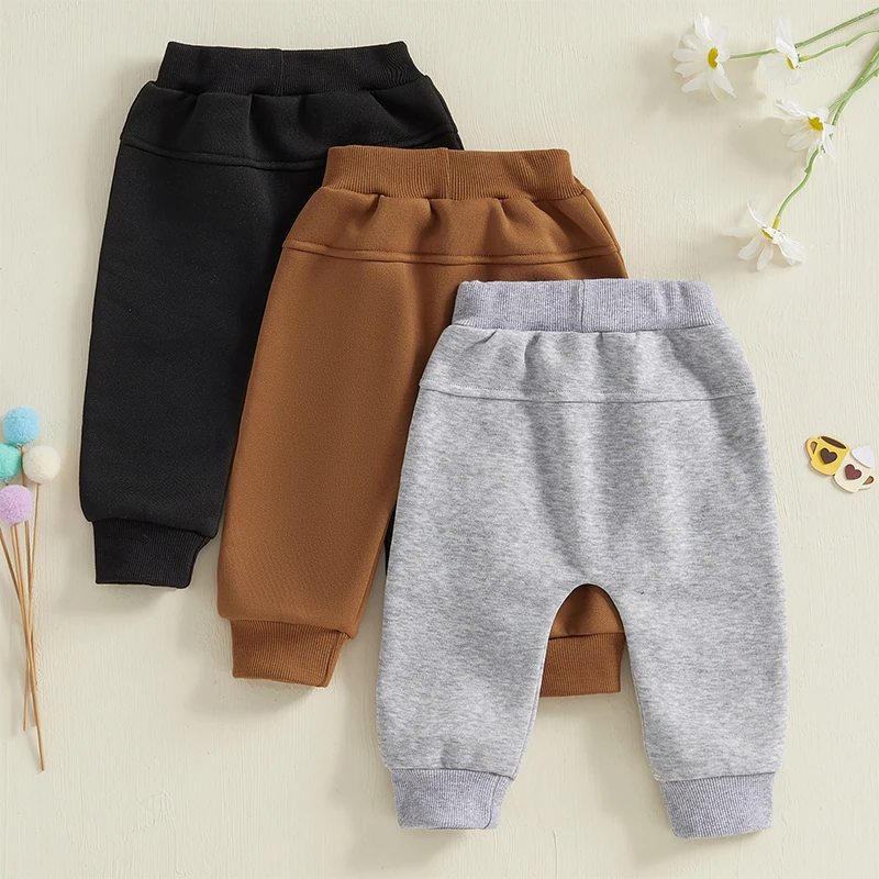 Toddler Baby Boys Sweatpants 3 Pack Solid Color Elastic Waist Trousers Bottoms Casual Pants Long Pants