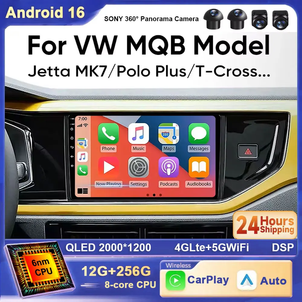 Android 16 Auto Radio for VW Volkswagen MQB Polo Plus/T-Cross/Zoals T-Kruis/T- Roc Carplay 4G Car Multimedia GPS Navigation