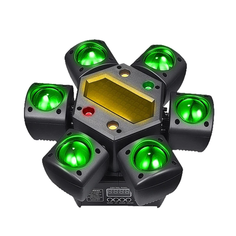DJ Lights Six Arms RGBW LED Beam Moving Head Light Remote Control DMX Pattern Strobe Laser Stage Lighting  Disco Hallowe