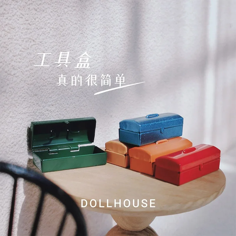 DOLLHOUSE Miniature Tool Box ob11 Dollhouse Accessories Scene Matching Mini Tin Toolbox