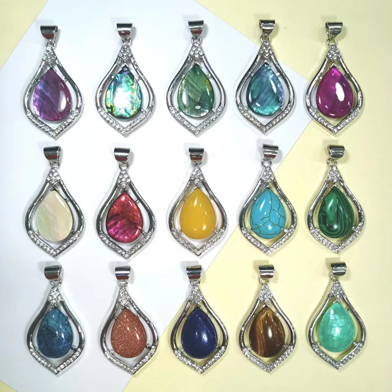 Semi-precious abalone shell Shell dyeing Tiger's Eye Stone Gold inlay diy Pendant