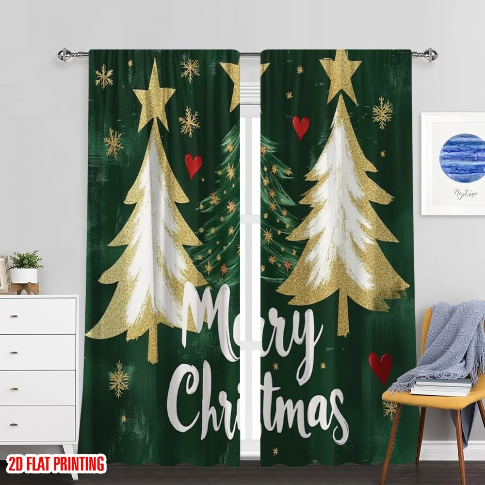 2 قطعة 2D الطباعة المسطحة سعيد عيد القديس باتريك نافذة الستائر عيد ميلاد سعيد شجرة عطلة 100% البوليستر بدون كهرباء