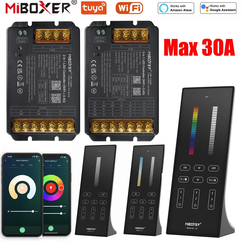 DC12V 24V 48V 2in1 5in1 Led Controller Wifi+2.4G DW/CCT/RGB/RGBW/RGBCCT Led Strip Output Max 30A Touch Remote for Alexa Google