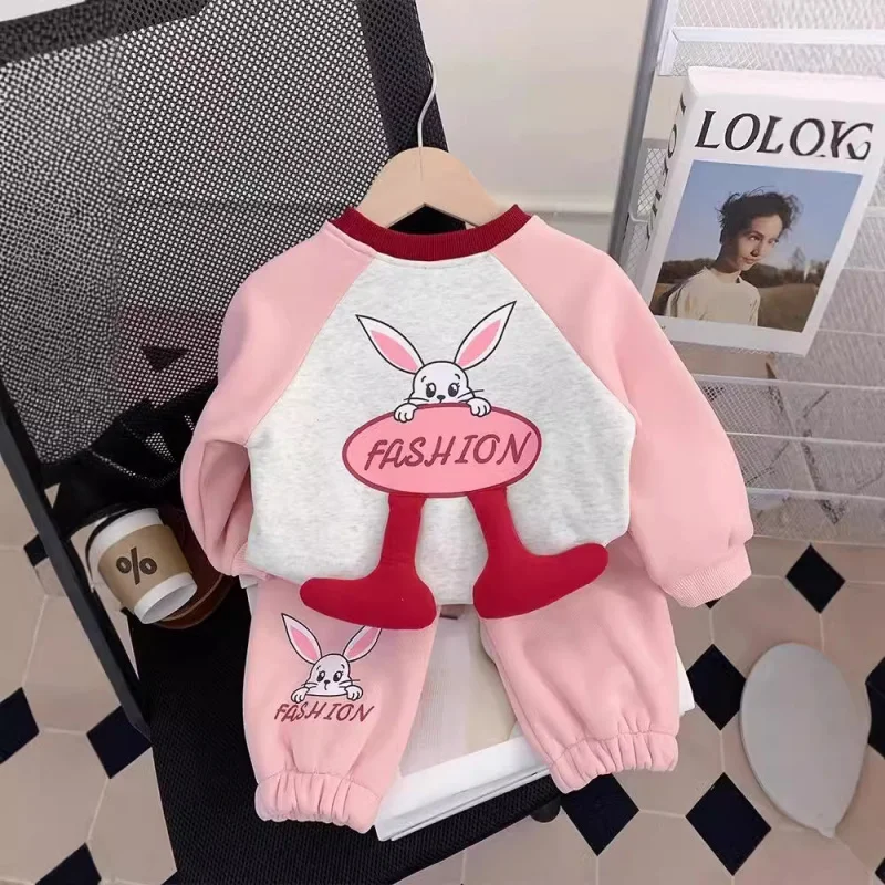 

Girls Suit Autumn and Winter2024New Western Style Fashion Children's Clothes Baby Velvet Sweatshirt Two-Piece Suit Trendy Winter