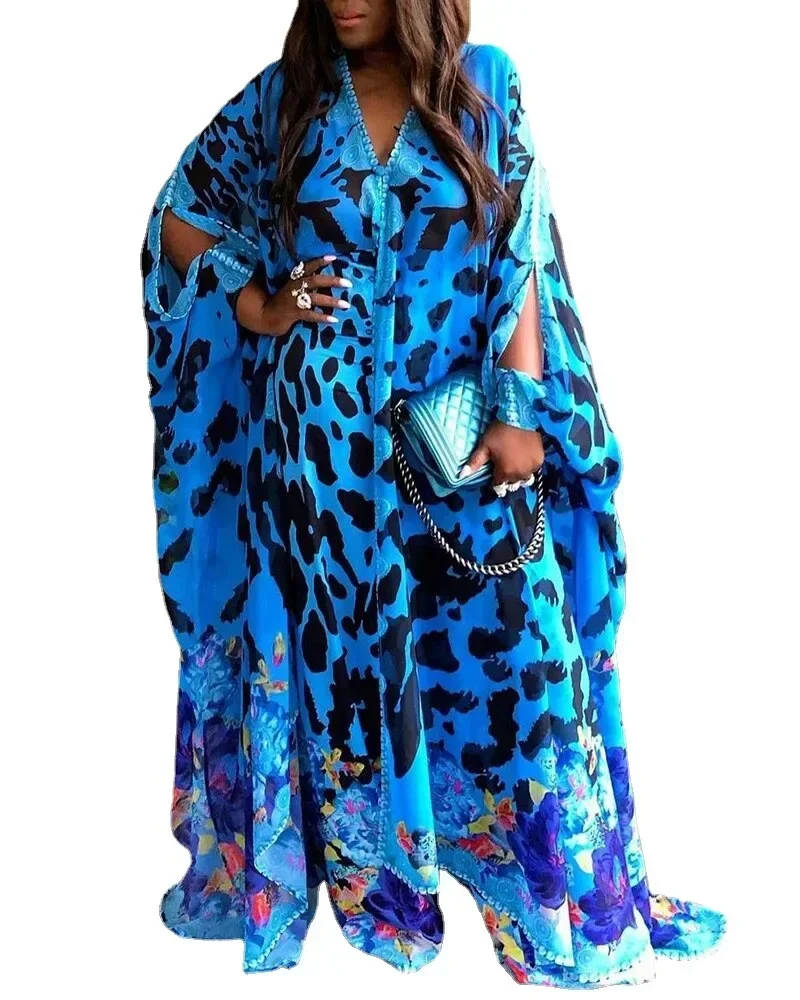 

2021 African Print Dashiki Clothes Africain Boubou Femme Plus Size Women Dress Batwing Sleeve Ankara Dresses Girl Party Dress