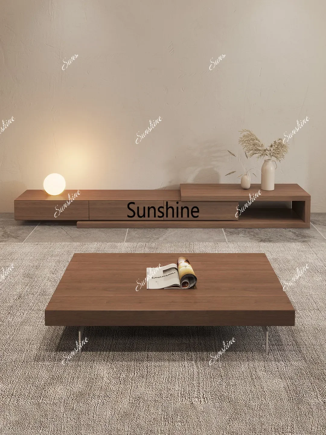 

Light luxury simple modern walnut color small apartment living room floor cabinet