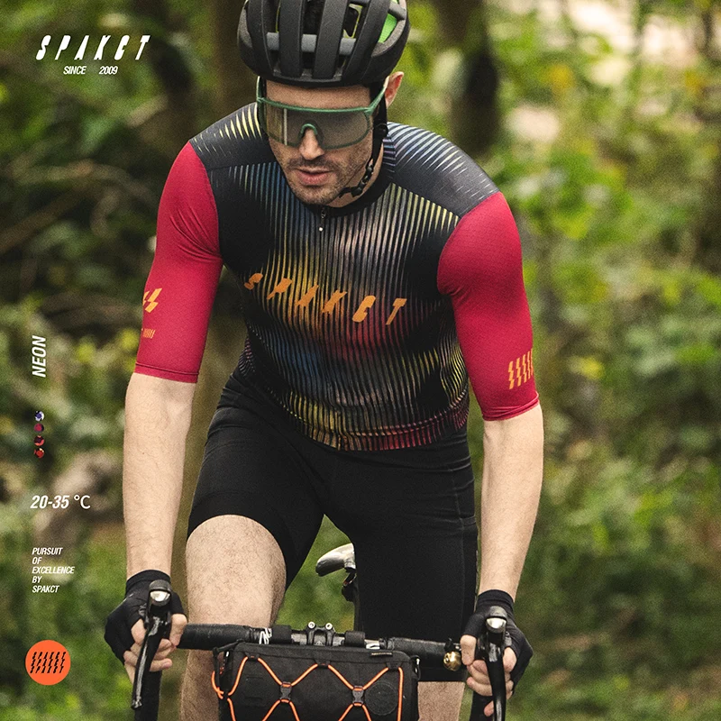 

SPAKCT Men Cycling Jersey Quick Dry Summer Short Sleeve Road Bike Shirts Back Pocket YKK Zipper Ultra-light and comfortable