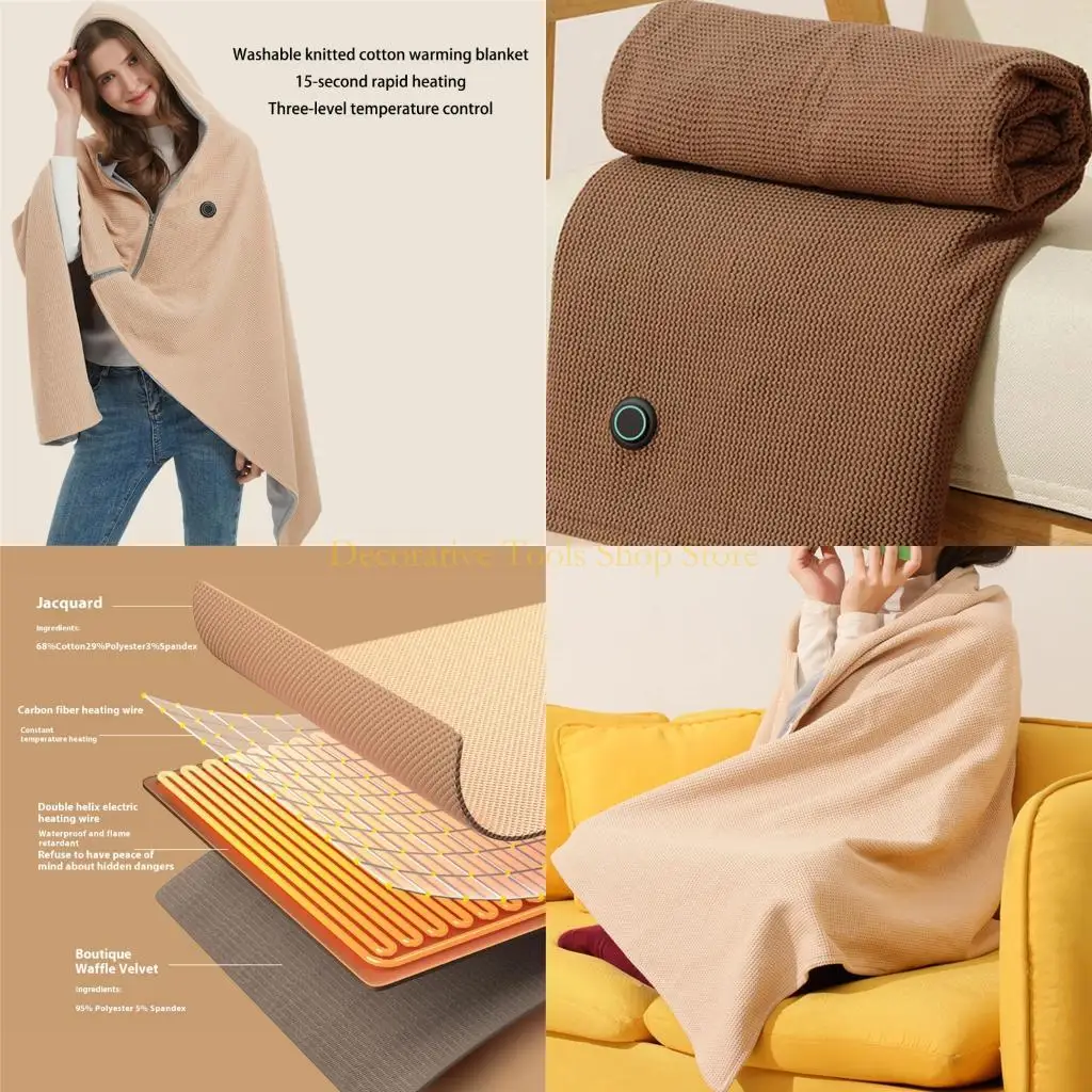 

QX2E USB Powered Heating Shawl Hooded Design Soft Washable Heated Blanket for Office