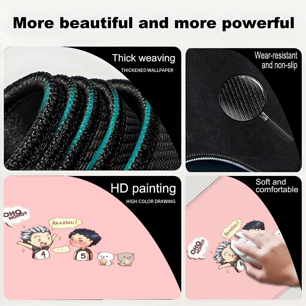 Simpatico tappetino per mouse Anime Haikyuu Tappetino per mouse piccolo LockEdge per giocatori Tappetino per scrivania per computer Gomma antiscivolo rettangolare