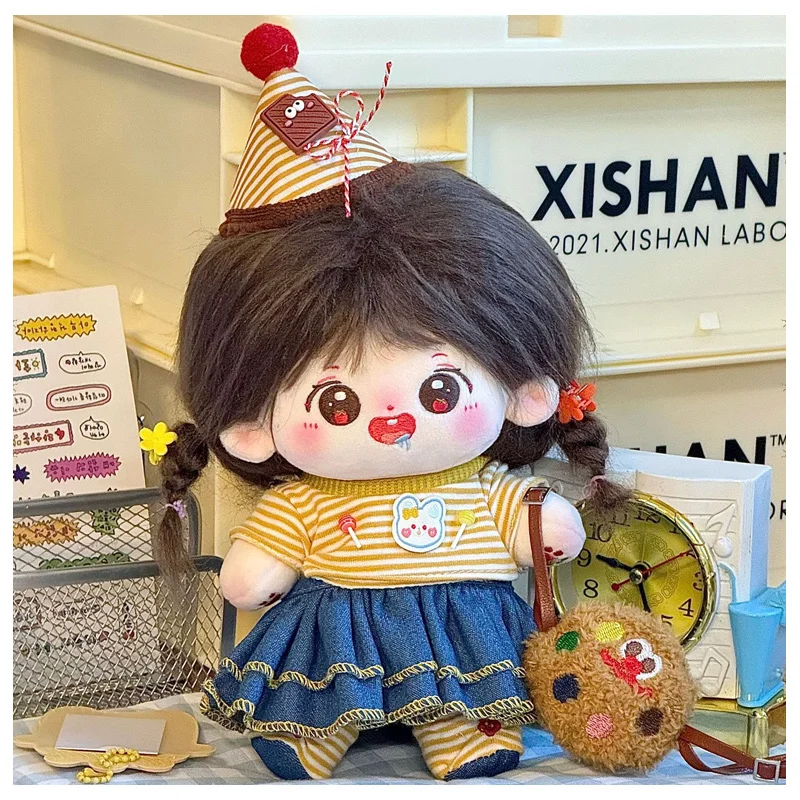 

Для 20 см хлопковая кукла, одежда для кукол, нарядный комплект, милый и милый плюшевый комплект кукол со шляпой, обычное тело, аксессуары для кукол