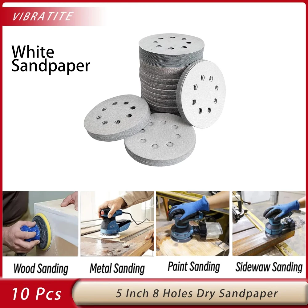 10Pcs 5 Inch 8Holes Wet Dry Sanding Disc Hook&Loop Abrasive Sand Paper Round Grinding Paper  for Wood Finishing Metal Polishing