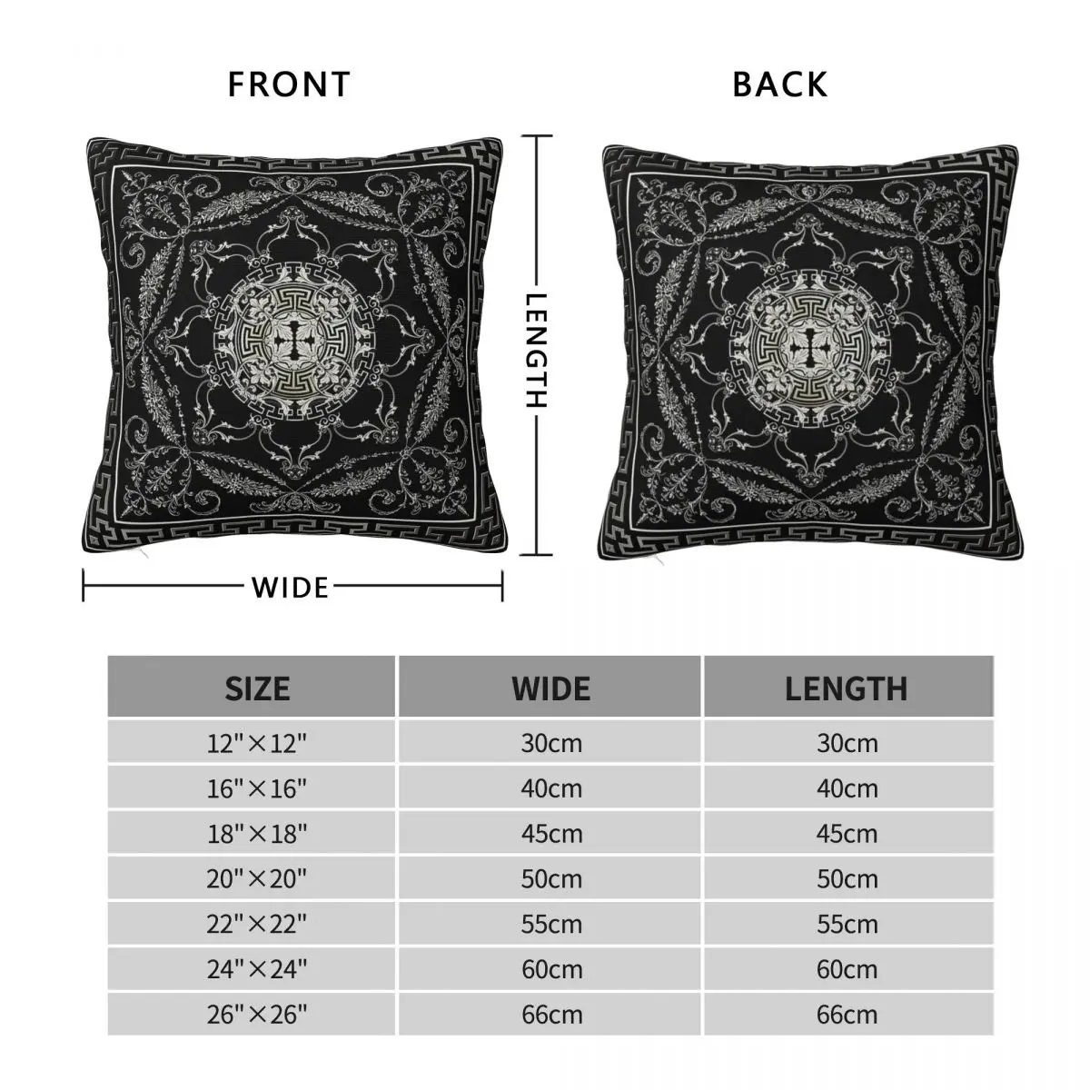 Baroque Filigree Black Cream Square Pillowcase Polyester Linen Velvet Pattern Zip Decorative Throw Pillow Case Car Cushion Case