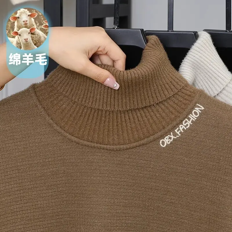 

Autumn Winter Men's Thick Warm High Collar Sweater Korean Solid Color Casual Knitted Pullover Tops Social Business Men Clothing