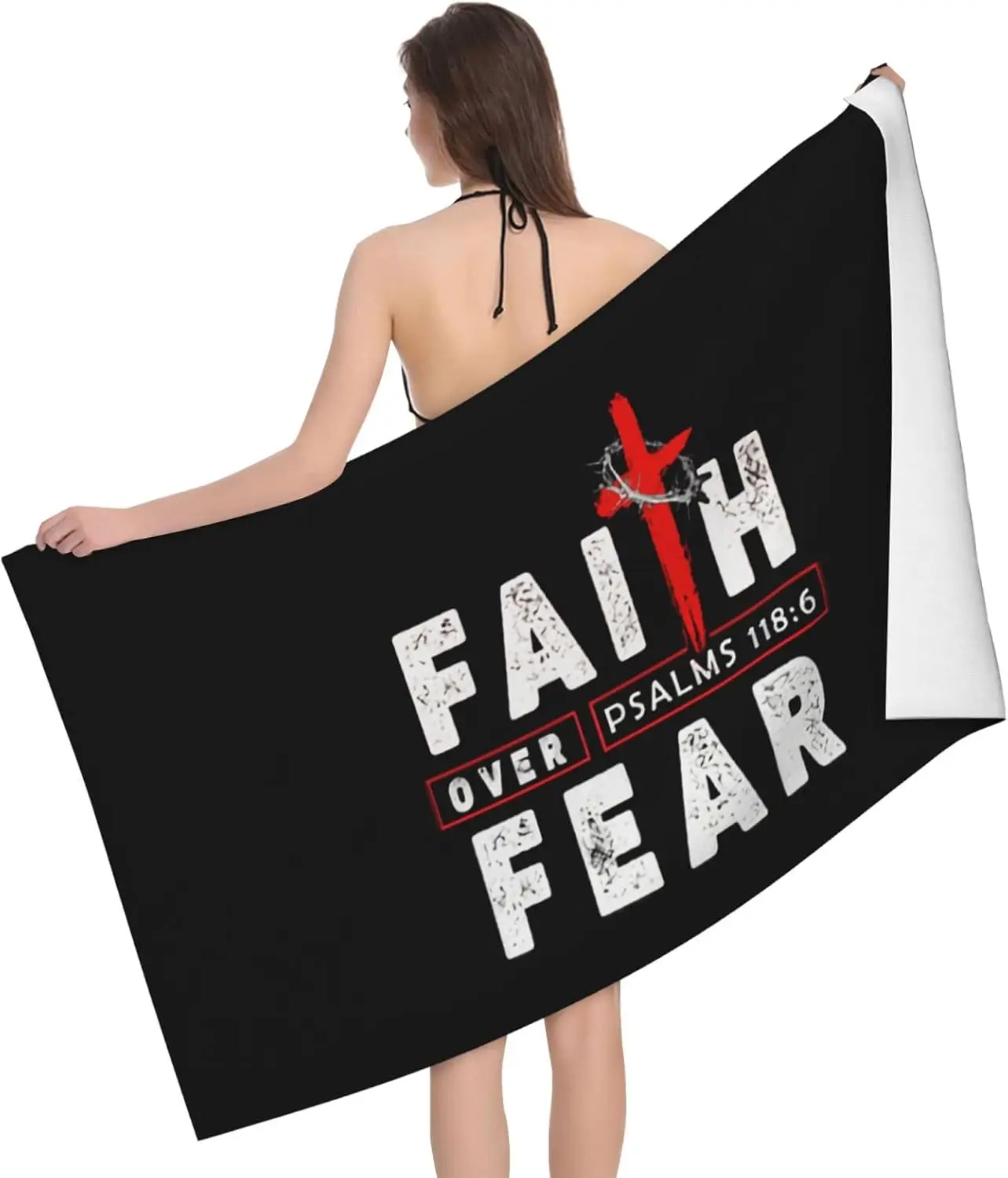 Beach Towel Oversized, Jesus Christian Faith Cross Over Fear Microfiber Bath Towel Vintage Beach Blanket Lightweight Thin Towels