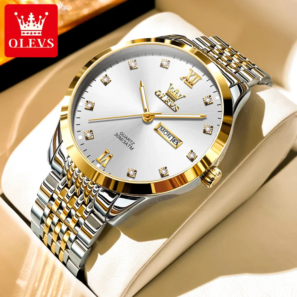 

OLEVS Деловые мужские часы из тонкой стали, оригинальные кварцевые часы для мужчин, водонепроницаемые наручные часы со светящейся датой, трендовые модные новые