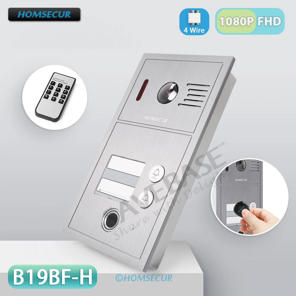 IP65 Doorbell Camera B19BF-H Flush Mount Fingerprint RFID Access for 4 Wire HOMSECUR FHD 1080P WIFI Tuya 2 Flats Video Doorphone