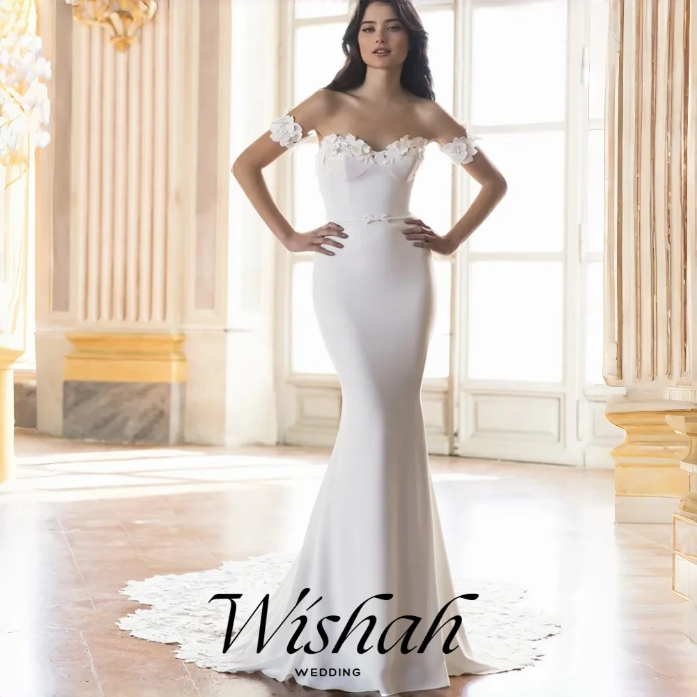 Wishah Customized Elegant Weeding Dress Appliques Off-the-shoulder Bow Sashes Buttons Backless Mermaid Long Vestido De Novia