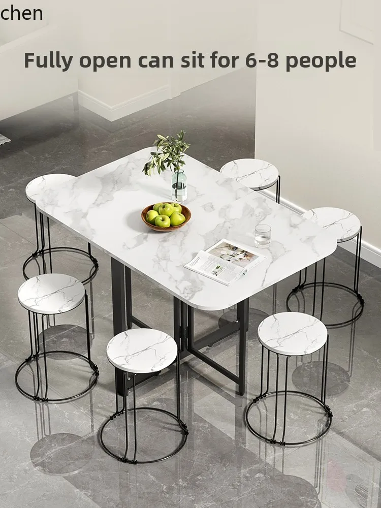 

DSA Folding Dining Table for Home Use, Small Apartment, Movable Dining Table, Imitation Rock Board, Living Room