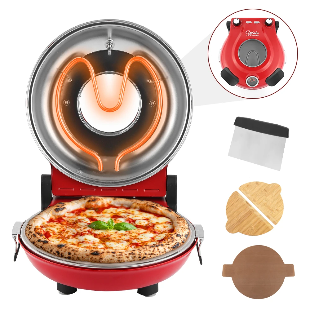 12 Zoll Elektrischer Pizzaofen für Innenräume 1200 Watt Glasierte Keramikstein-Heizplatte Zweiknopf-Präzisionstemperaturregelung Heizt auf 420 Grad ℃