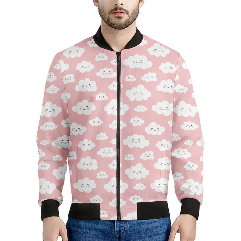 Cartoon White Cloud Pattern Zipper Jackets Men 3d Printed Sky Coat Kids Casual Zip Up Jacket Long Sleeve Bomber Sweatshirt