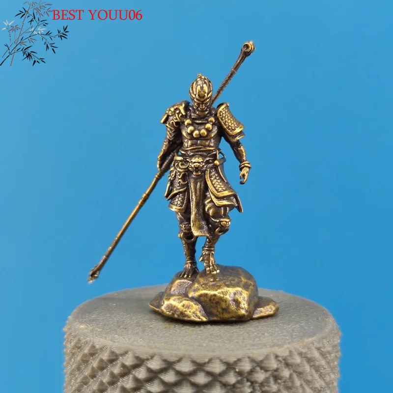 Hot Antique Monkey Sun Wukong Miniature Figurine Craft Mini Golden Cudgel Wu Kong Statue Model Desk Ornament Home Car Decor Craf